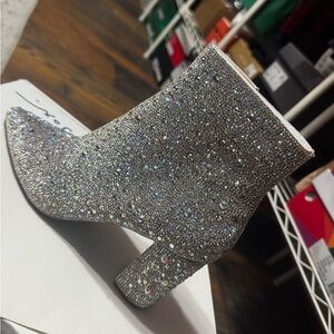 Betsey Johnson Sparkling Silver Ankle Booties